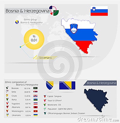 Bosnia and Herzegovina Map and Infographics design elements - Ethnic composition template in flat style for presentation, booklet Vector Illustration