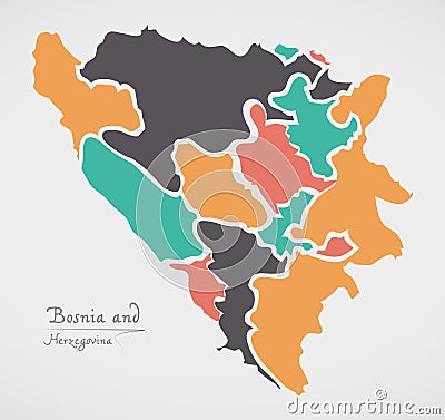 Bosnia and Herzegovina Map with states and modern round shapes Vector Illustration