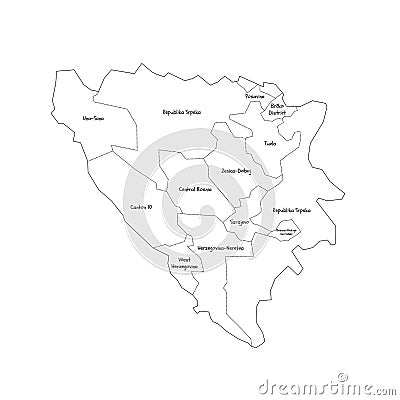 Bosnia and Herzegovina political map of administrative divisions Stock Photo