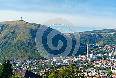Bosnia Herzegovina, View of the old city of Mostar. Stock Photo