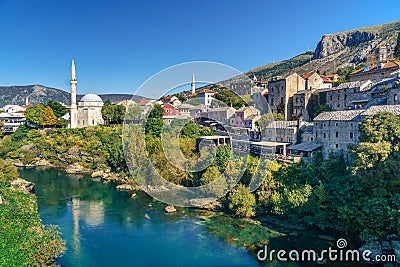 Bosnia Herzegovina, View of the old city of Mostar. Editorial Stock Photo