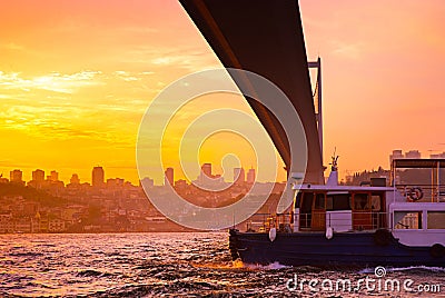 Bosphorus Bridge at sunset, Istanbul, Turkey Editorial Stock Photo