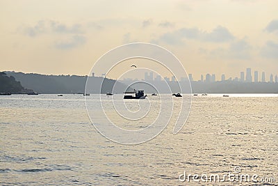 Bosphorus. istanbul coast. boats in the sea. Editorial Stock Photo