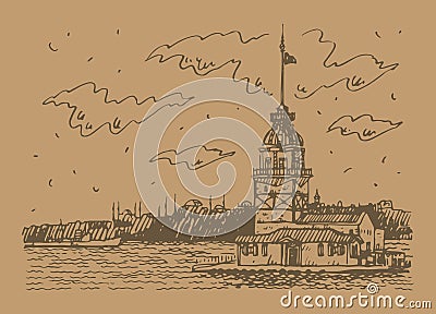 Bosphorus strait, Istanbul, Turkey. Graphic illustration Cartoon Illustration