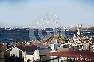 Bosphorus strait from top roof Stock Photo