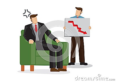 Boss angry that his investment stock at a lost. Concept of recession, finance management or stock lost Vector Illustration