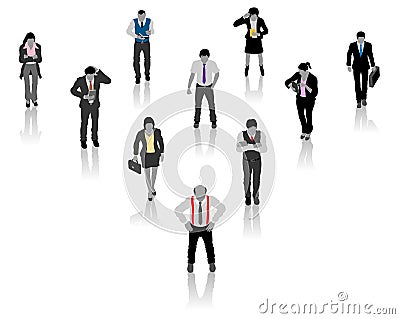 The Boss and business crew silhouette with unique colorful accessories Vector Illustration