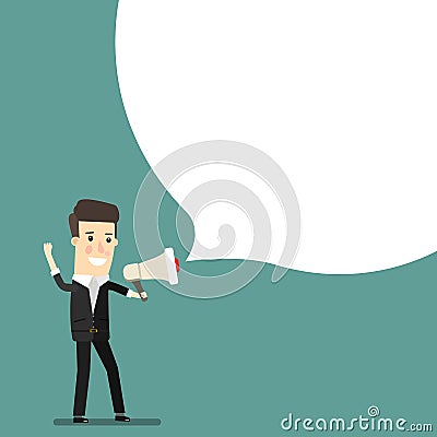 Boss, businessman or manager. A man in a suit shouting through loudspeaker. Business concept cartoon illustration vector Vector Illustration