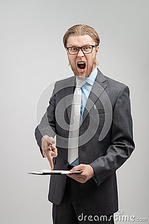 boss or businessman swearing and screaming Stock Photo