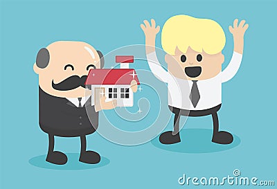 Boss businessmen give a home to successful young business man is energetic Vector Illustration