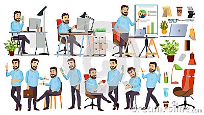 Boss Character Vector. CEO, Managing Director, Representative Director. Poses, Emotions. Boss Meeting. Cartoon Business Vector Illustration