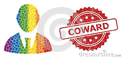 Grunge Coward Stamp and Rainbow Boss Mosaic Vector Illustration