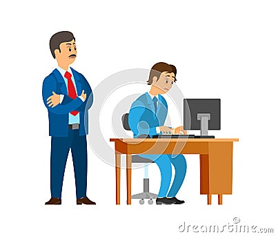 Boss Company Leader Supervising New Office Worker Vector Illustration