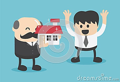 Boss give a home to successful young business man is energetic Vector Illustration