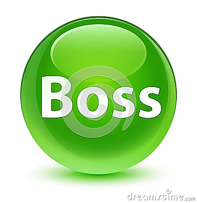 Boss glassy green round button Cartoon Illustration