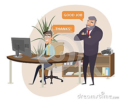 Boss happy as did slave work. good job. Vector Illustration