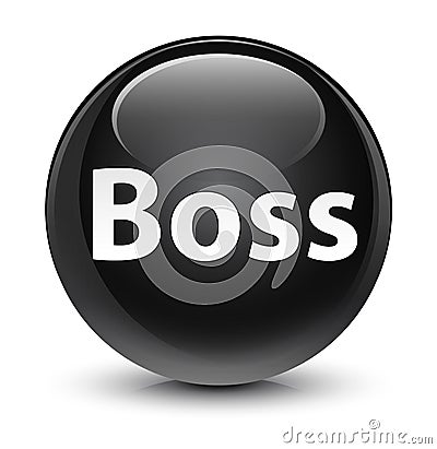 Boss glassy black round button Cartoon Illustration