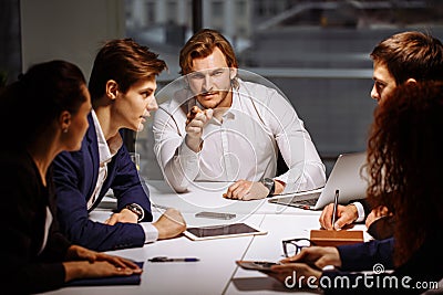 Boss leader coaching in office. On job training. Business and Education concept Stock Photo