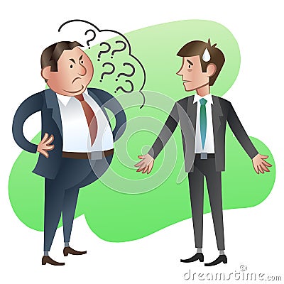 Boss or manager asks a subordinate employee. Vector Illustration