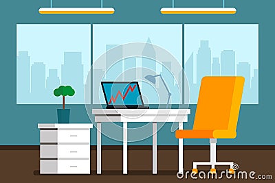 Boss office. bright furniture and computer Cartoon Illustration