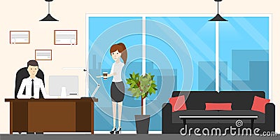 Boss at office. Vector Illustration