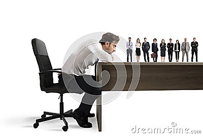 Boss selects suitable candidates to the workplace. Concept of recruitment and team Stock Photo