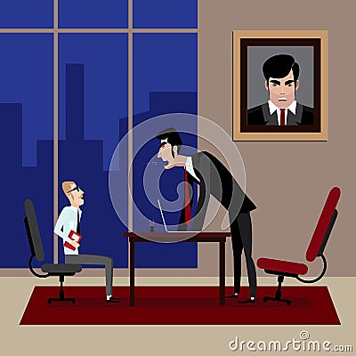 Boss shouting on his employee in office Vector Illustration