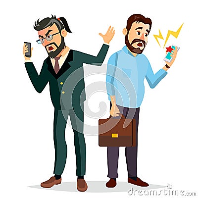 Boss Shouting On Phone Vector. Screaming, Problem, Quarrel Concept. Boss In Action. Talking To Each Other. Environment Vector Illustration