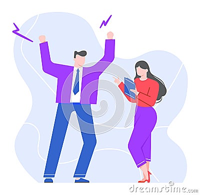 Boss shouting to employee, angry and furious leader Vector Illustration