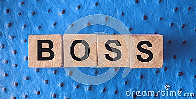 Boss word letters on a wooden cubes put on red leather. Business leader concept Stock Photo