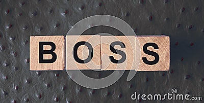 Boss word letters on a wooden cubes put on red leather. Business leader concept Stock Photo