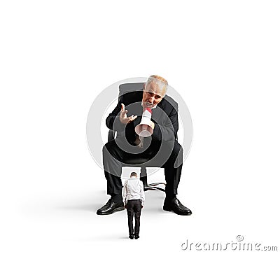 Boss yelling at small worker Stock Photo