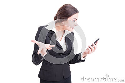 Bossy female manager demanding explanations over video call Stock Photo