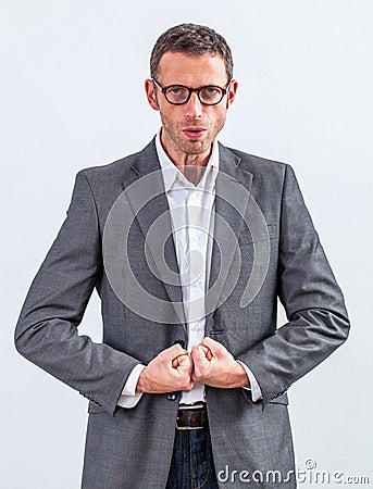 Bossy middle aged manager ready to loose his temper Stock Photo