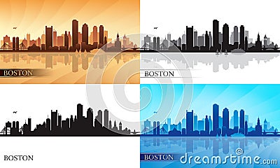 Boston city skyline silhouettes set Vector Illustration