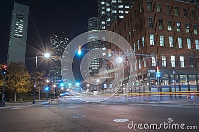 Boston city streets at night Editorial Stock Photo