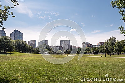 Boston Common and city skyline for the start of the Freedom Trail Stock Photo