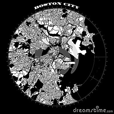 Boston Compass Design Map Artprint Vector Illustration