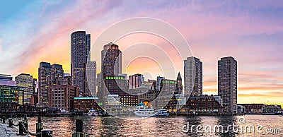 Boston Downtont night Panorama Editorial Stock Photo