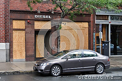 Boston, Hurricane Irene - Closed store in Newbury Editorial Stock Photo