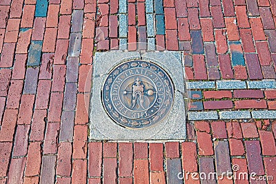 Boston Freedom trail sign - a path through downtown Boston that passes locations significant to Stock Photo