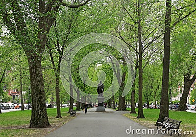 Boston, Massachusetts. General John Glover Monument along the Commonwealth Avenue Mall Editorial Stock Photo