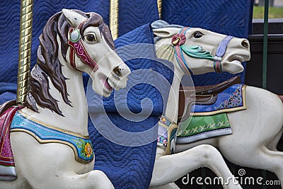 Boston, Massachusetts - October 25, 2018 - Merry go round horses stored during the Winter. Editorial Stock Photo