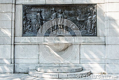 Boston, Massachusetts, USA Boston Public Garden Sign Monument stating founded 1650 Stock Photo