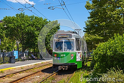 Boston Metro MBTA Green Line, Brookline, MA, USA Editorial Stock Photo