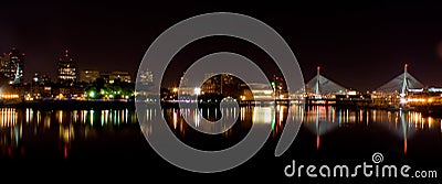 Boston at Night Panoramic Stock Photo