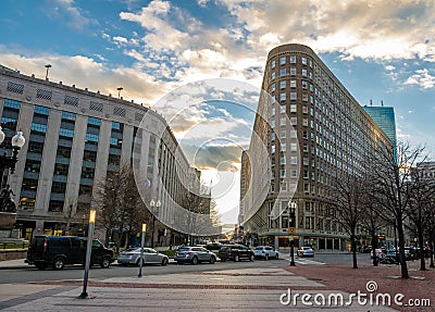 Boston Street Buildings at sunset - Boston, Massachusetts, USA Editorial Stock Photo