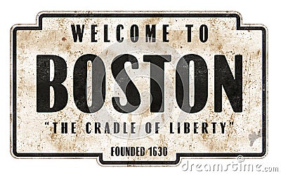 Boston Street Sign Welcome Entering Retro Vintage Stock Photo