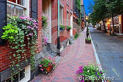 Boston Streetscape at Night Stock Photo