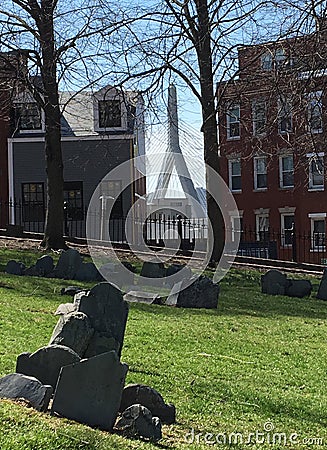 View of the Leonard P. Zakim Bunker Hill Memorial Bridge in Boston Stock Photo